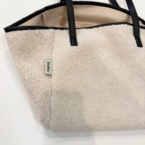 Neiman Marcus Faux Sherpa Cream and Black Tote Bag new
